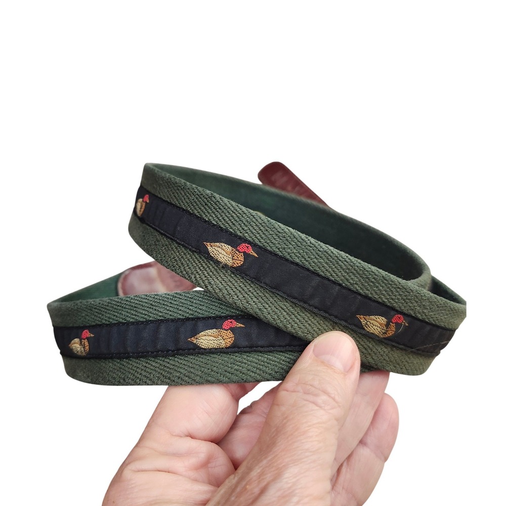 Ducks Outdoor Mens Woven Hunter Green Ribbon Belt Mallard Duck Leather USA 38